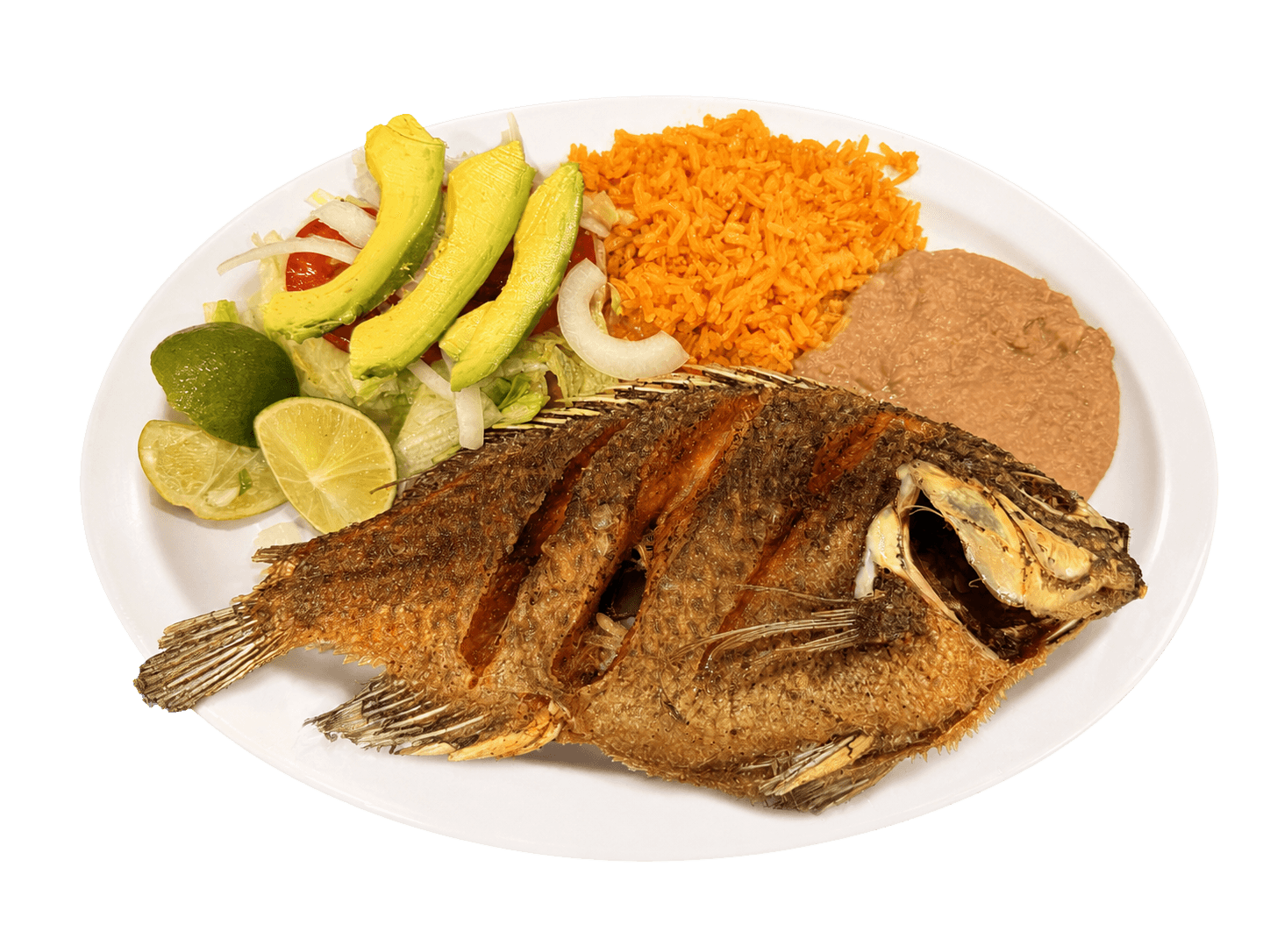 Mojarra dorada con arroz y ensalada