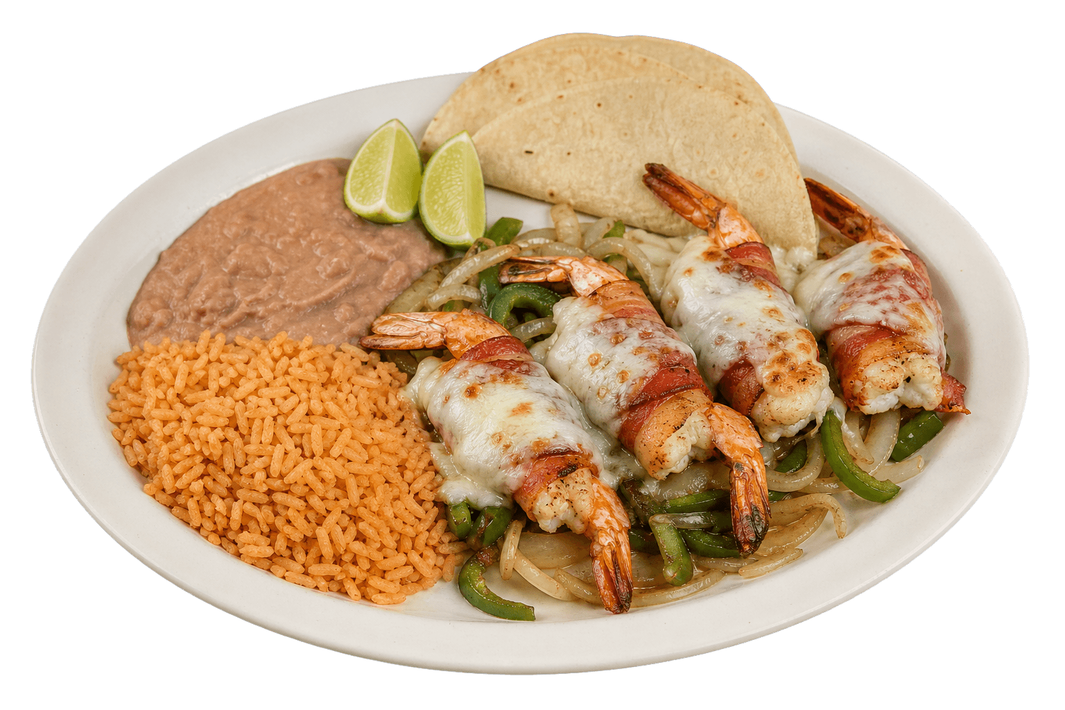 Camarones apretalados con arroz y frijoles
